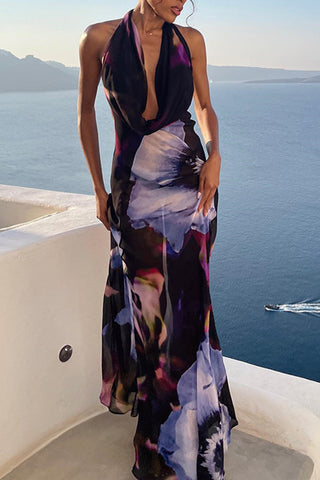 Floral Print Halter Maxi Dress