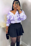 Buttoned Knit Cardigan with Artistic Pattern