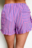 Ruffle Trim Striped Casual Shorts