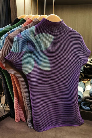 Floral Ribbed Highneck T-Shirt