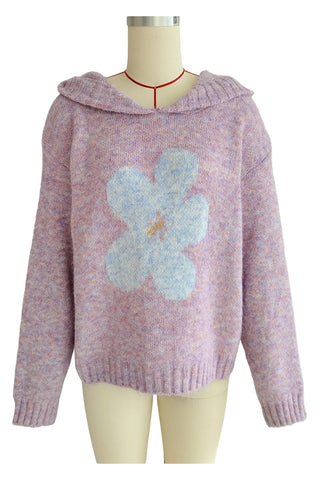 Floral Knit Sweater with Hood