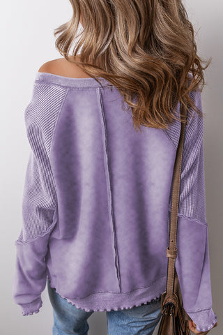 Waffle Knit Patchwork Raglan Sleeve Top