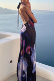 Floral Print Halter Maxi Dress