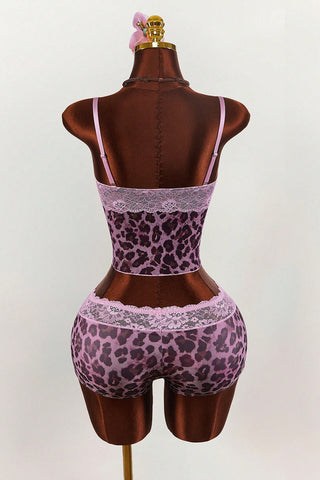 Leopard Lace Trim Short Set