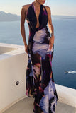 Halter Neck Floral Maxi Dress
