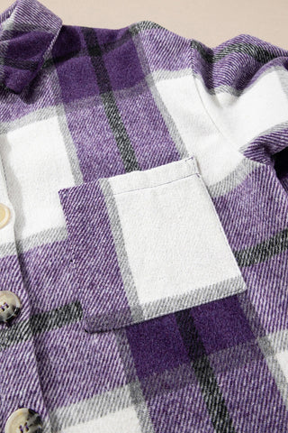 Plaid Color Block Button Up Jacket