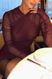 Ruched Long-Sleeve Evening Dress