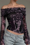 Off-Shoulder Floral Mesh Top