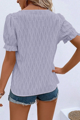 Notched Neck Puff Sleeve Blouse
