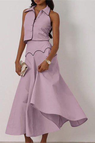 Button-Accent Skirt Set