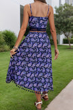 Sleeveless Paisley Skirt Set with Tassels