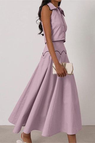 Button-Accent Skirt Set