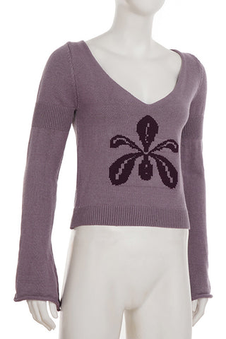 V-Neck Sweater with Graphic Detail