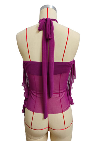 Halter-Neck Tiered Ruffle Top