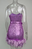 Sparkling Mini Dress with Feather Trim