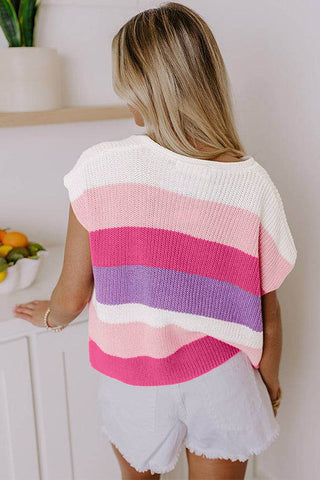 Striped Knit V-Neck Top