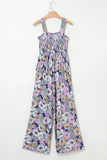 Smocked Floral Square Neck Jumpsuit