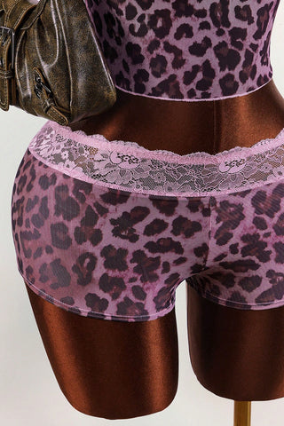 Leopard Lace Trim Short Set
