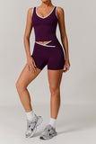 Plunge Neck Sports Bra and Flare Leg Pants Set