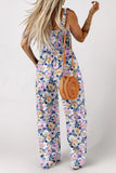 Smocked Floral Square Neck Jumpsuit
