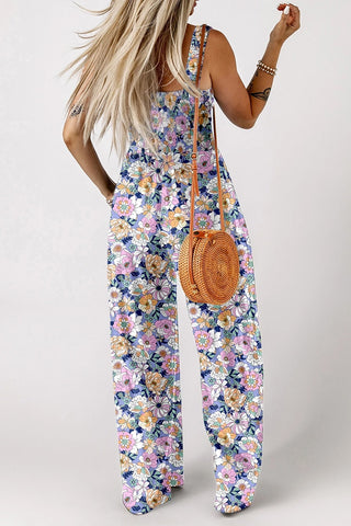 Smocked Floral Square Neck Jumpsuit