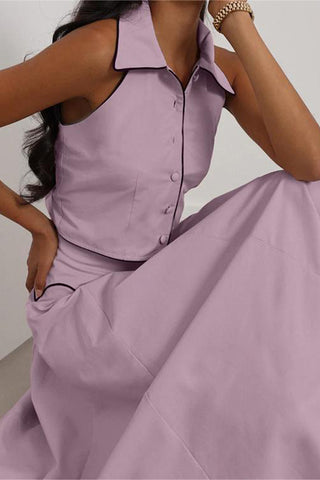 Button-Accent Skirt Set
