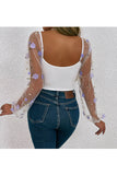 Floral Embroidered Mesh Sleeve Tank