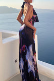 Floral Print Halter Maxi Dress