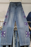 Embellished Butterfly Wide Leg Jeans