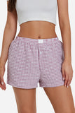 Button-Front Gingham Casual Shorts