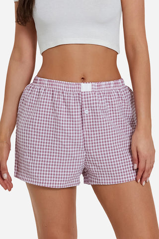 Button-Front Gingham Casual Shorts