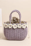Floral-Accent Woven Handbag