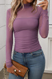Sheer Long-Sleeve Mock Neck Blouse
