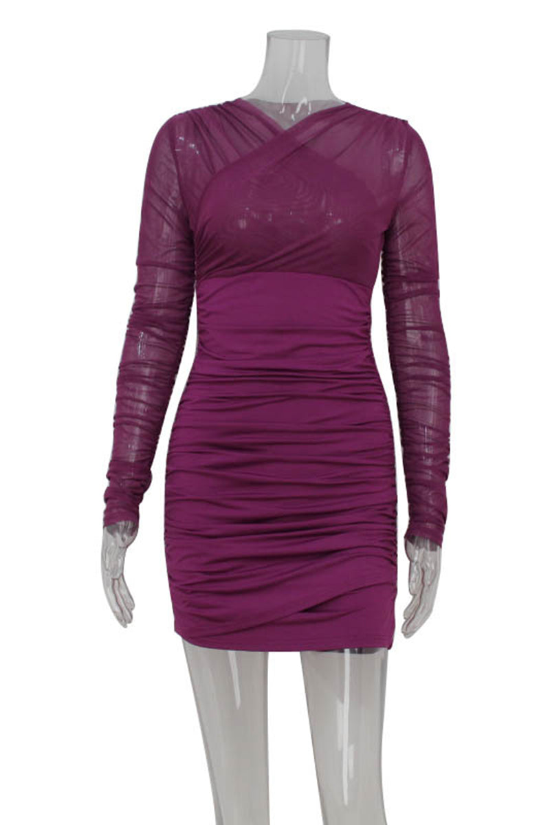 Ruched Long-Sleeve Evening Dress