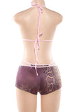 Strappy Halter Tie Bikini  Set
