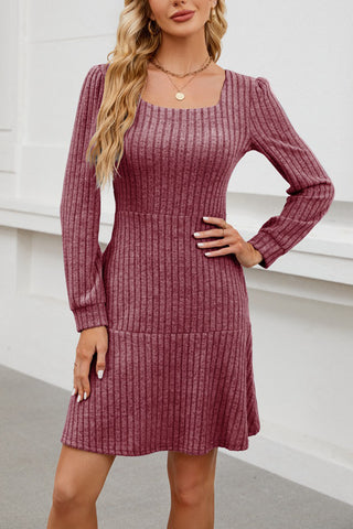 Ribbed Long Sleeve Casual Dress