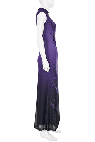 Floral Pattern High-Neck Maxi Dress
