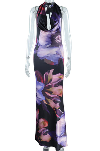 Floral Print Halter Maxi Dress