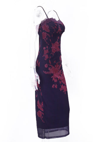 Floral Lace-Trimmed Midi Dress