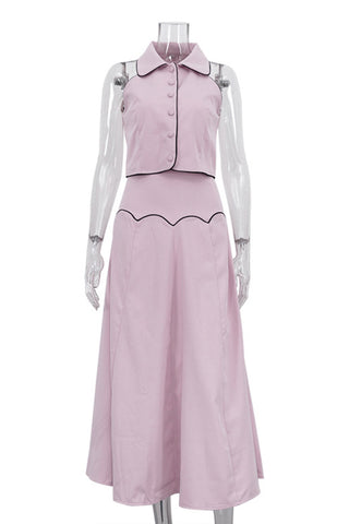 Button-Accent Skirt Set