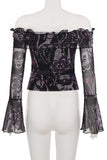 Off-Shoulder Floral Mesh Top