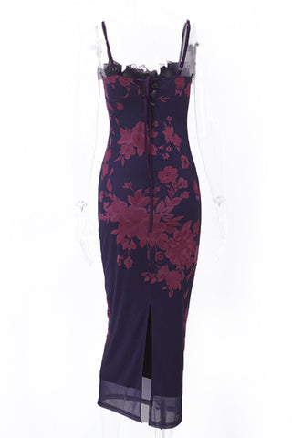 Floral Lace-Trimmed Midi Dress