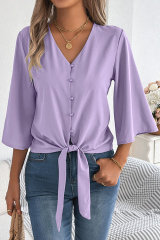 V-Neck Button-Front Blouse