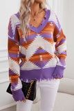 Distressed Hem Geometric Sweater