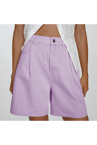 Striped Casual Shorts with Pleated Front