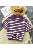 Striped Polo T-Shirt with Zip Detail