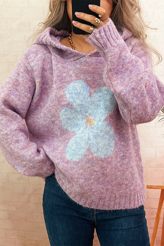 Floral Knit Sweater with Hood