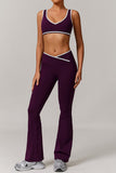 Plunge Neck Two-Piece Flared Pants Set