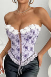 Lace-Up Floral Bustier Top
