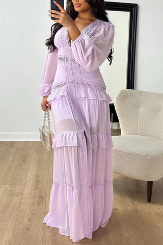 V-Neck Maxi Dress with Lace Panelling